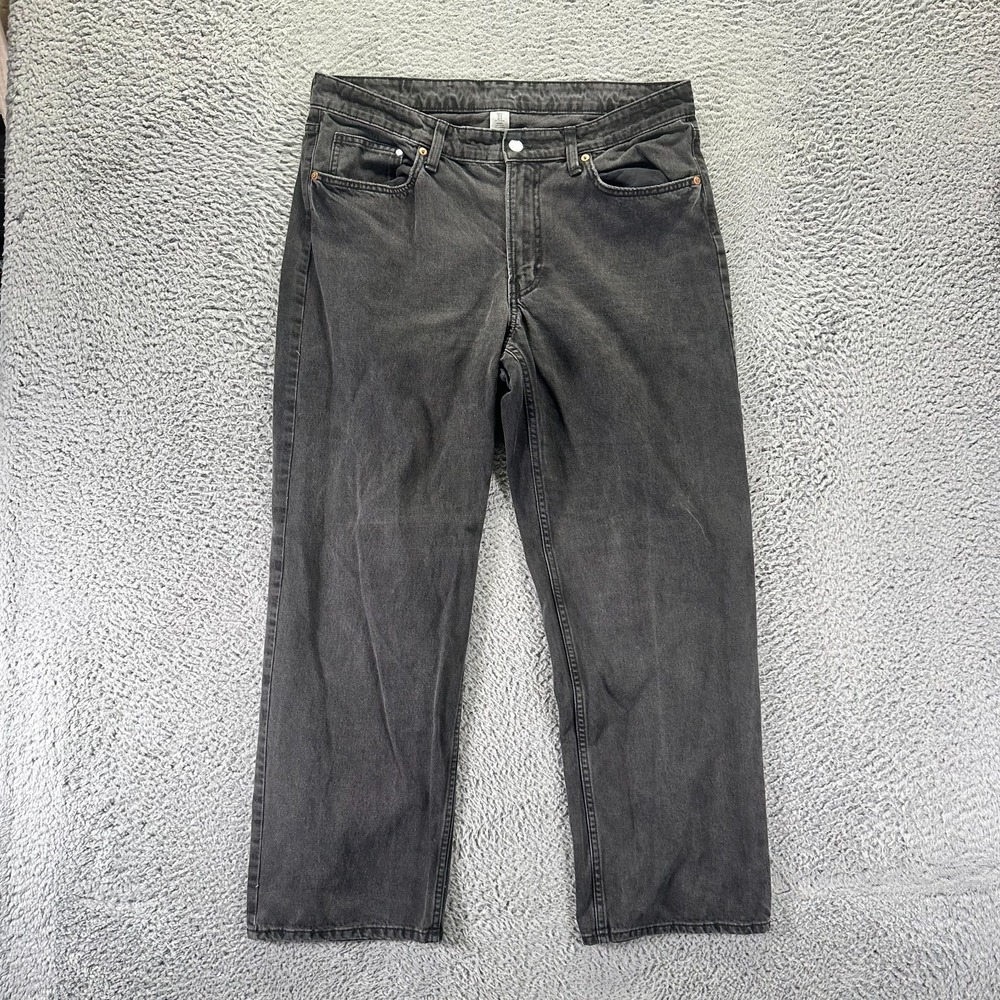 H&M &Denim Jeans Womens 12 Black Cotton Straight Leg Baggy Travel Streetwear
